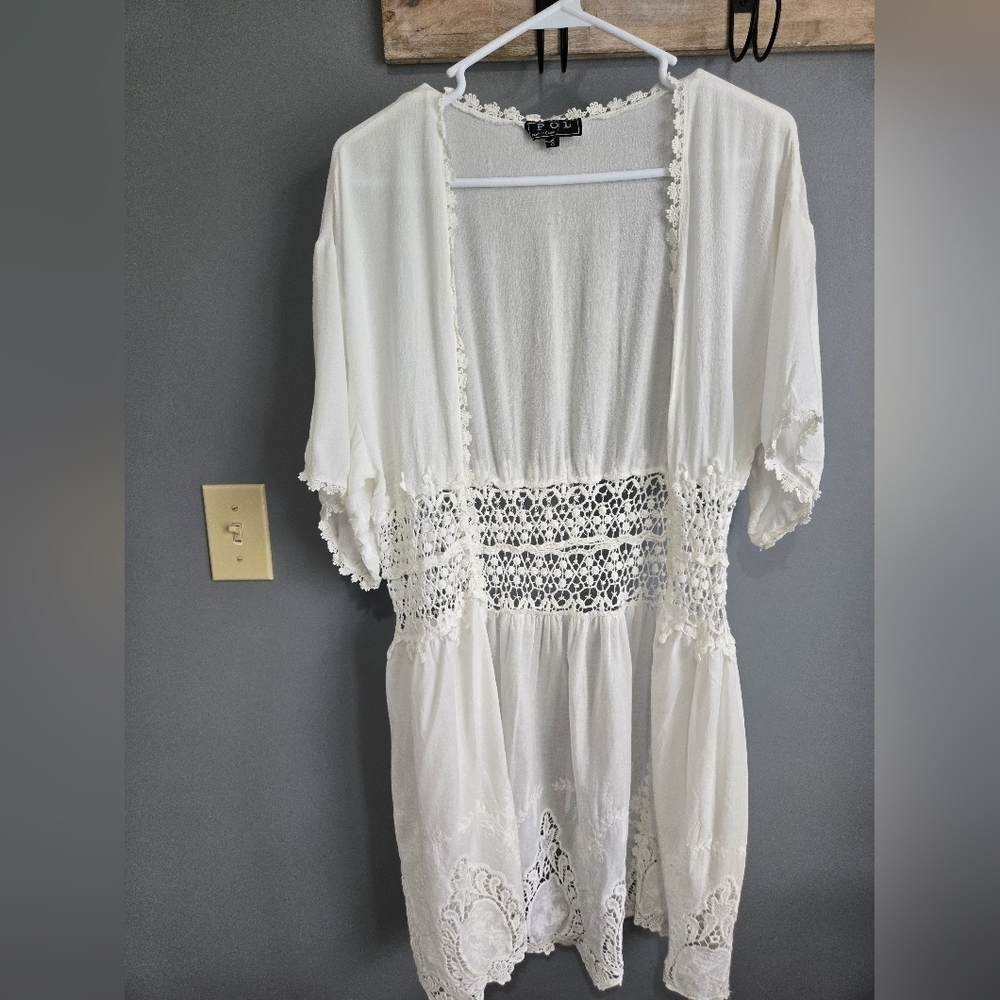 POL White Lace Kimono Cardigan, SIZE SMALL